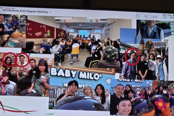 會上播出同學參與跨代共融活動的相片